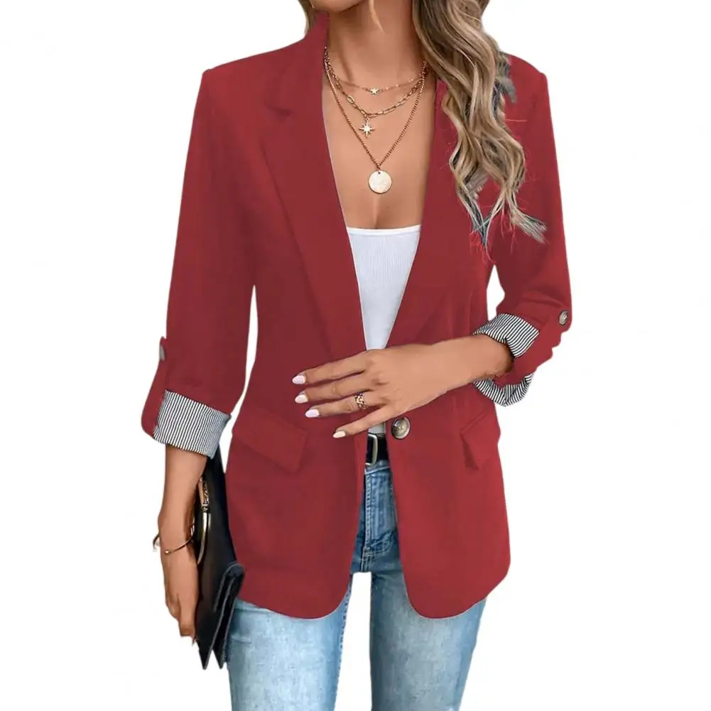 Women Lapel Collar Blazer, 3/4 Sleeve Open Front Business Casual Suit Jacket, Office Work Short Blazer Suit Jacket