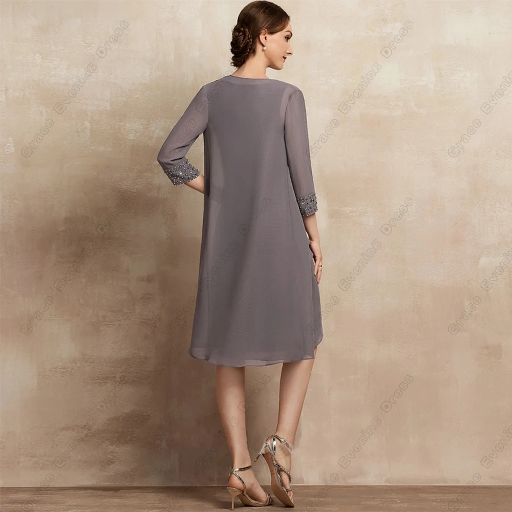 غمد ثلاثة أرباع فساتين أم العروس مع مطرزة 2026 فساتين حفلات الزفاف الشيفون مع ثلاثة أرباع Vestidos De