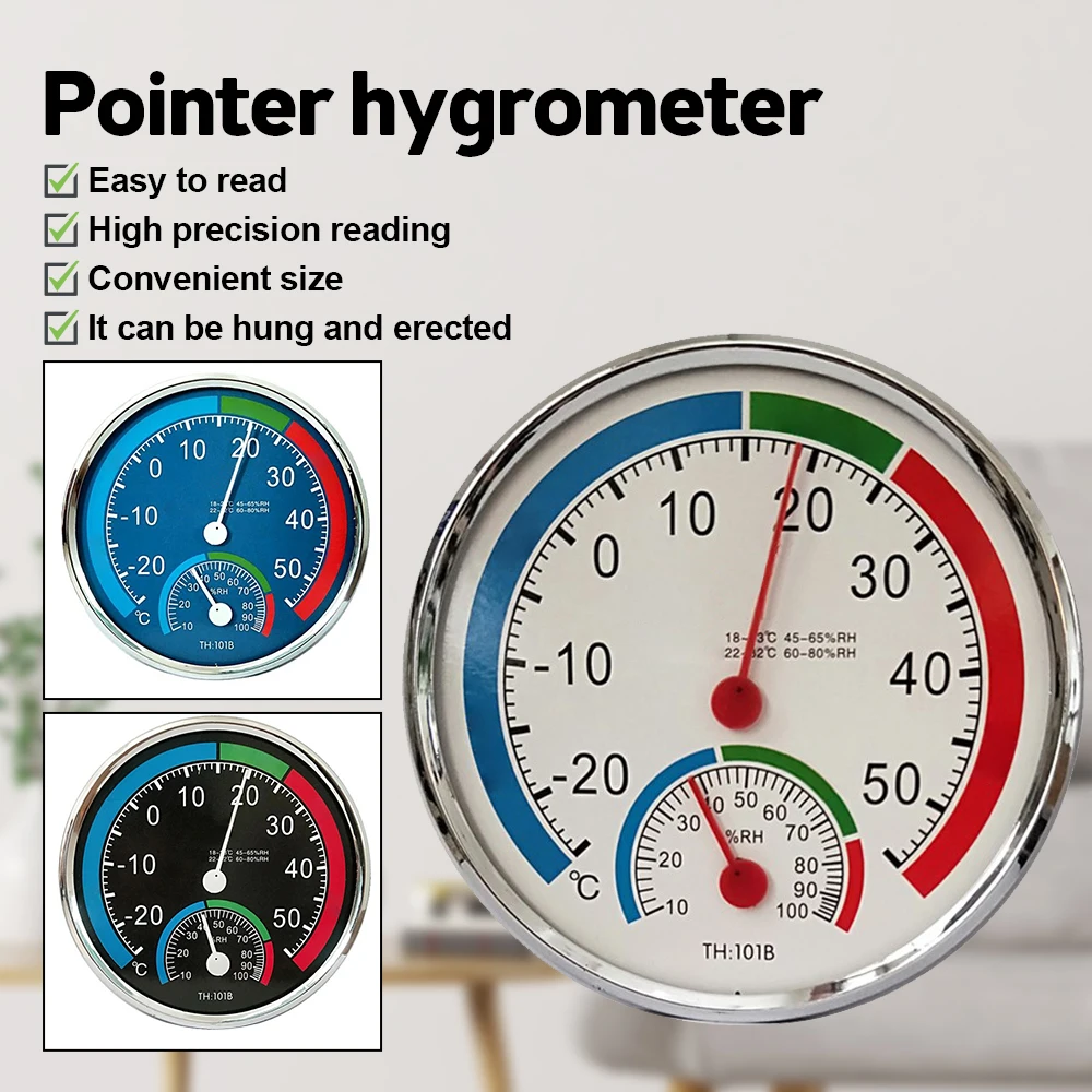 Mini Round Pointer -30℃-50℃ Temperature Meter 20%-100% Hygrometer Analog Thermometer Monitor Humidity Gauge for Indoor Offices