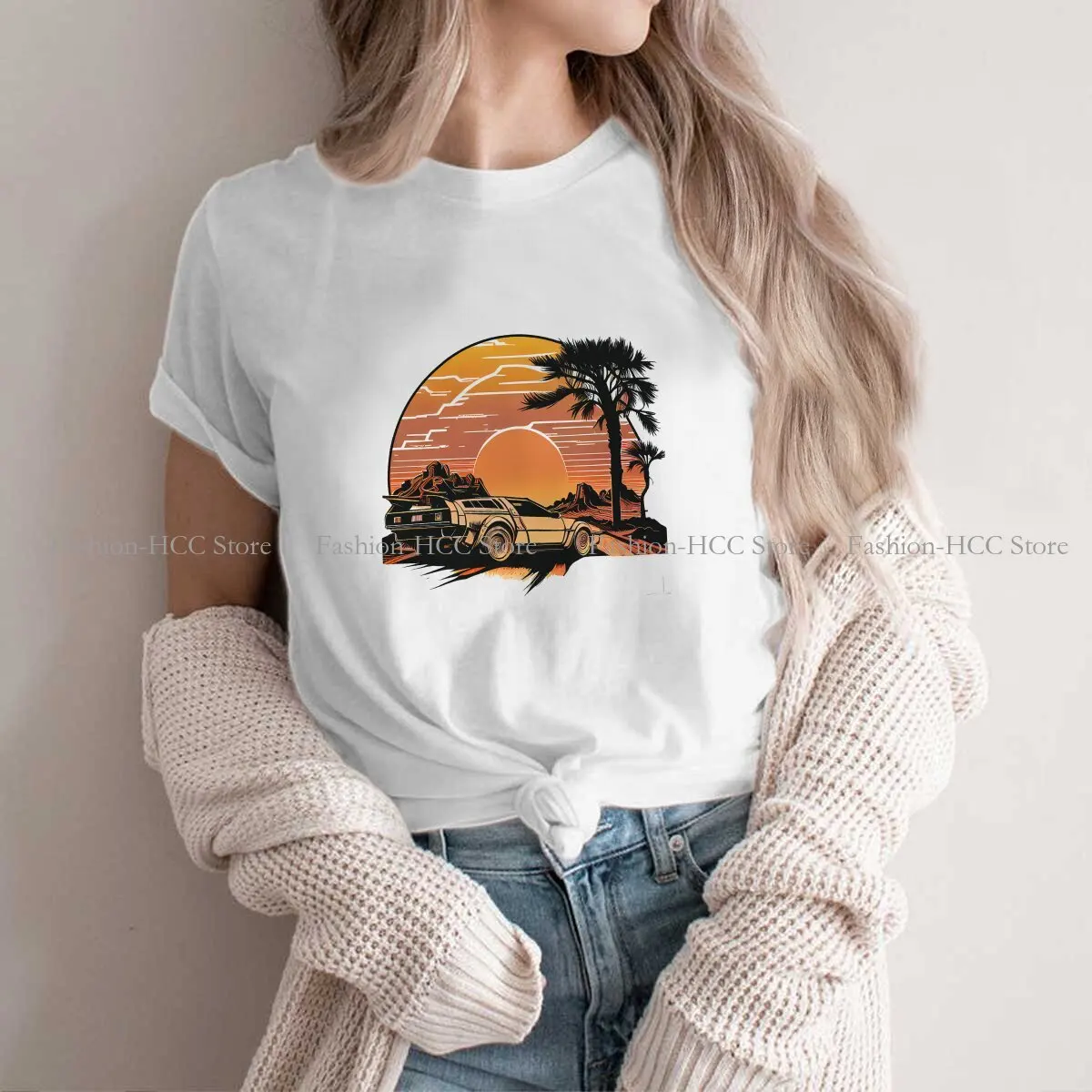 Vintage Delorean In The Sunset Style Polyester TShirt Back To The Future Comfortable Creative Gift Idea T Shirt Short Sleeve