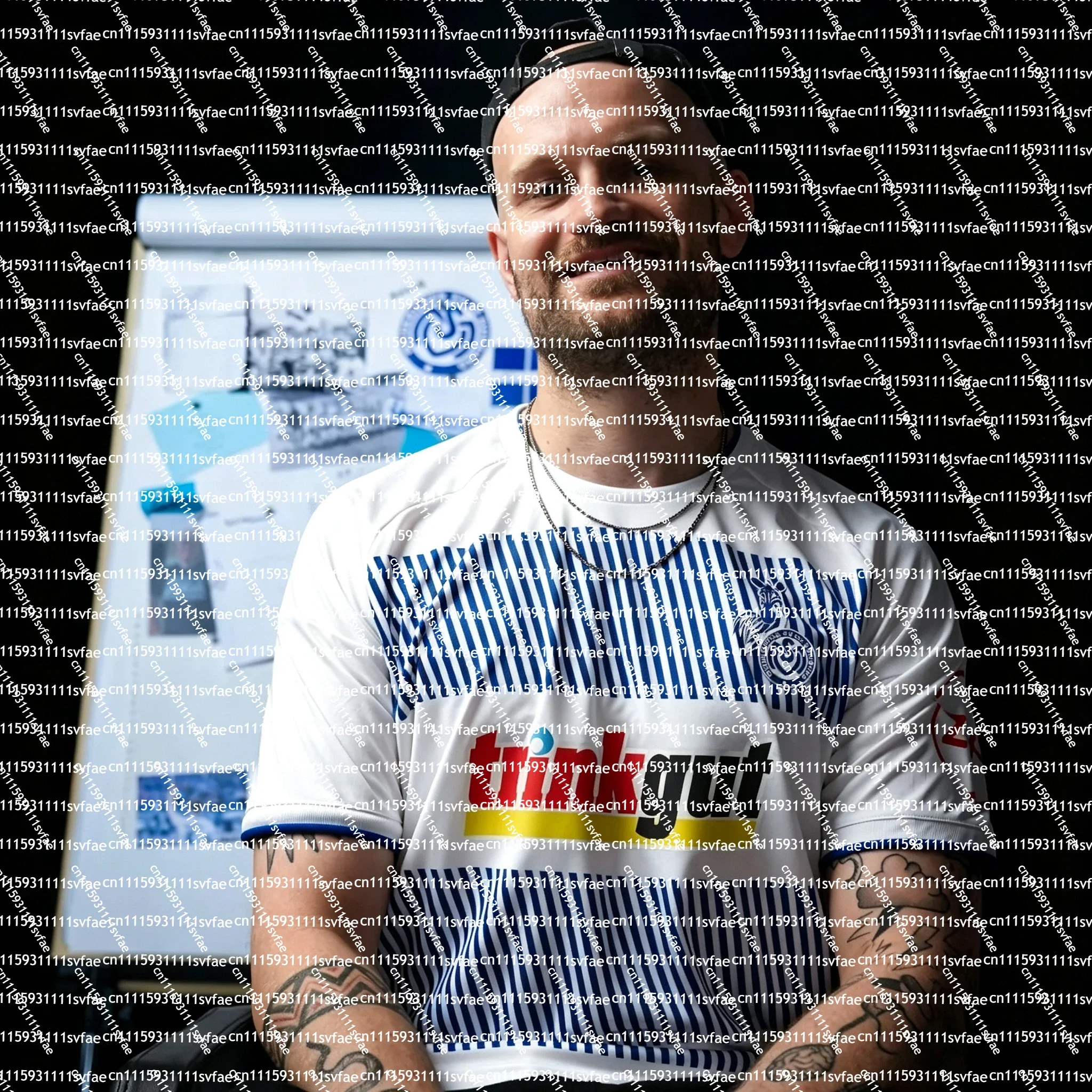 MSV Duisburg Home Soccer Jersey Men White Blue Striped Crew Neck Quick Dry Short Sleeve Football Training Uniform