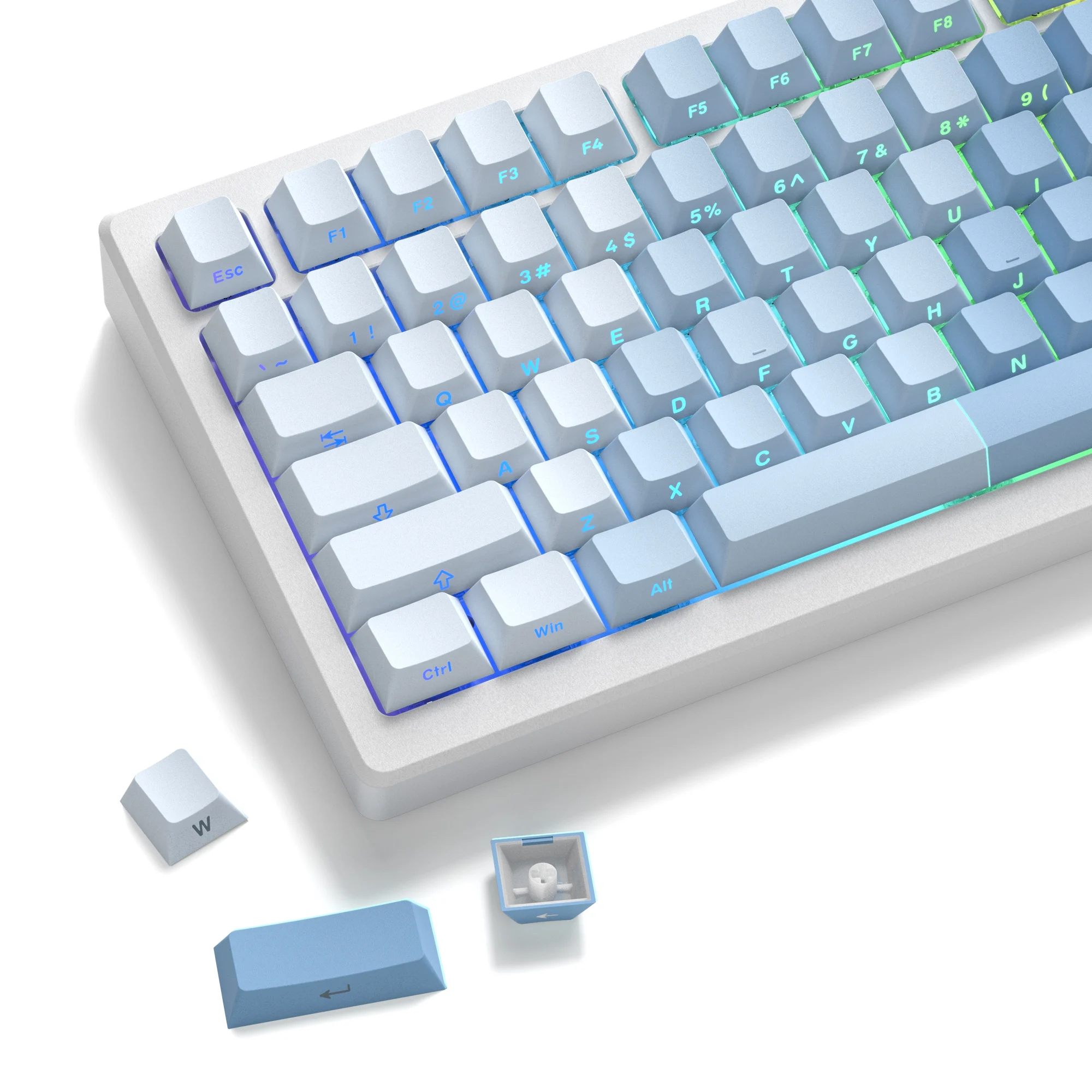 121 Key Sky Blue Side Printed Backlit Keycaps Double Shot PBT Keycaps Cherry Profile for Cherry Gateron MX Switch Gamer Keyboard