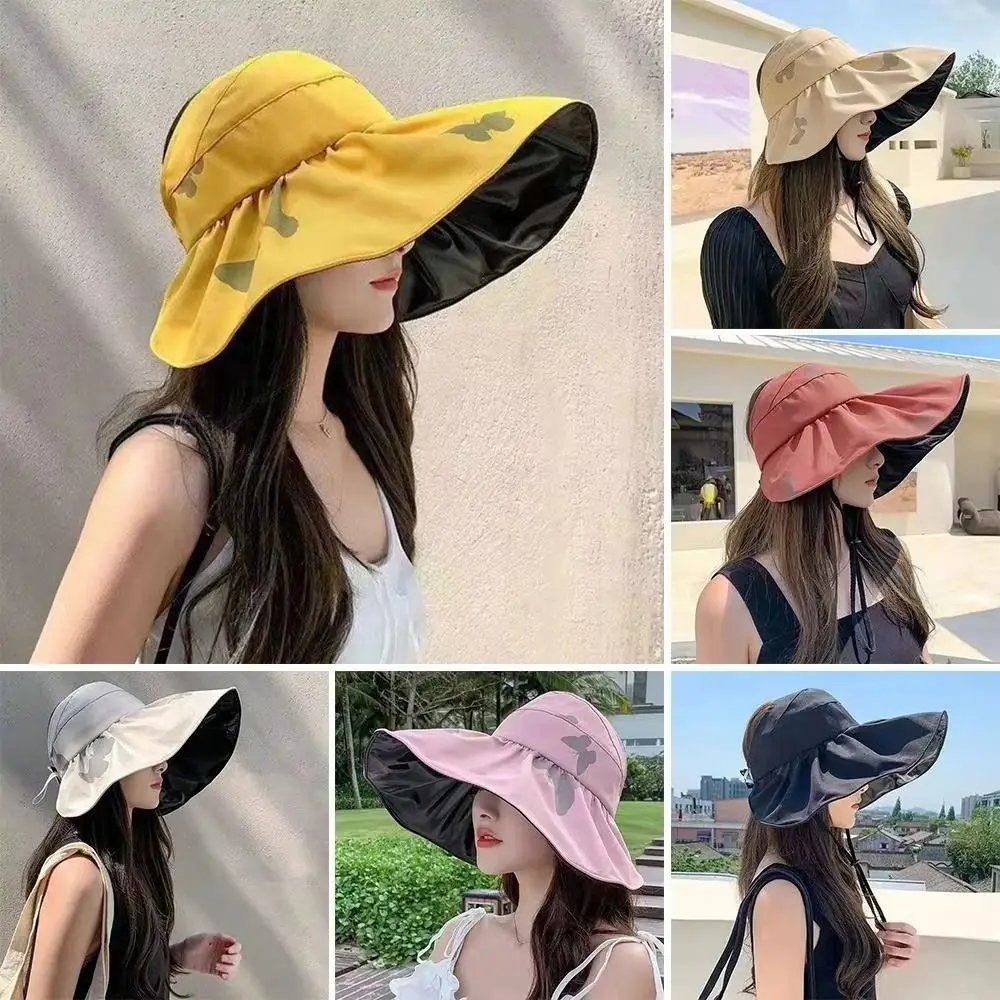 UV Protection Large Visor Sun Hat Empty Top Wide Brim Summer Sun Cap Comfortable To Wear Breathable Sunscreen Bucket Hat Women