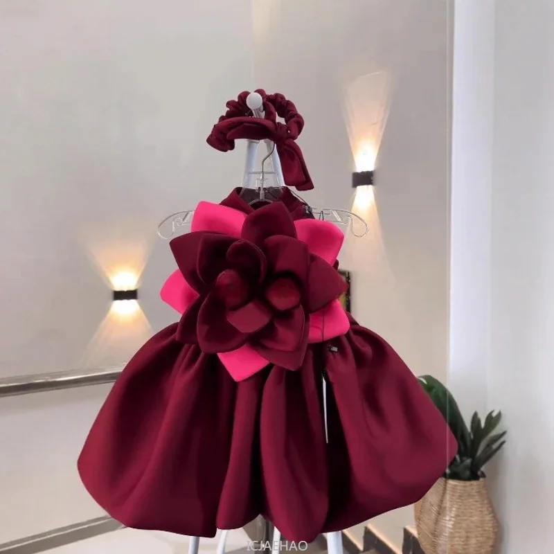 

Party Dress 2025 Children Clothes Pink Floral Girls Birthday Kids Wedding Flower Girl Party Gown Outfit Princess Dresses Costume