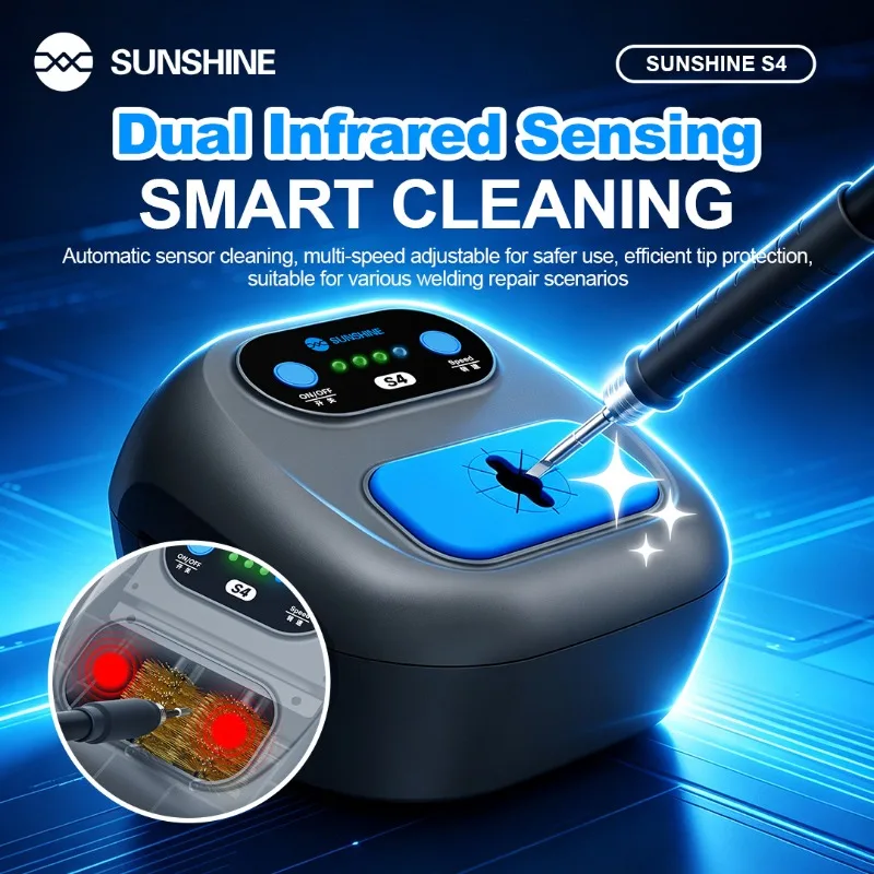 

SUNSHINE S4 Intelligent Soldering Iron Tip Cleaning Machine Automatic Sensor Cleaning Speed Adjustable for Welding Tip Cleaning