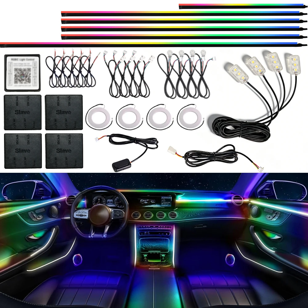 6/10/14/18/22 in 1 RGB Symphony Universal RGB Atmosphere Lamps Car Interior Ambient Light64 Color For BYD Auto Tesla 3 Y S X