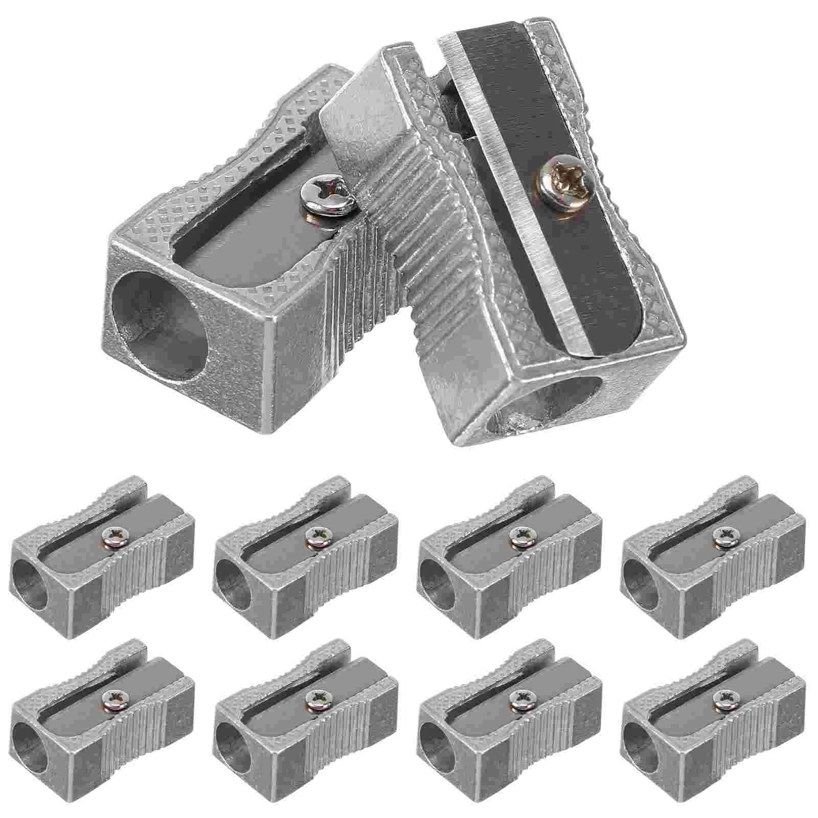 10PCS Dual Pencil Sharpener Pocket Aluminium Alloy Metal 1-Hole Steel Rectangular Small Sharpeners (Silver)