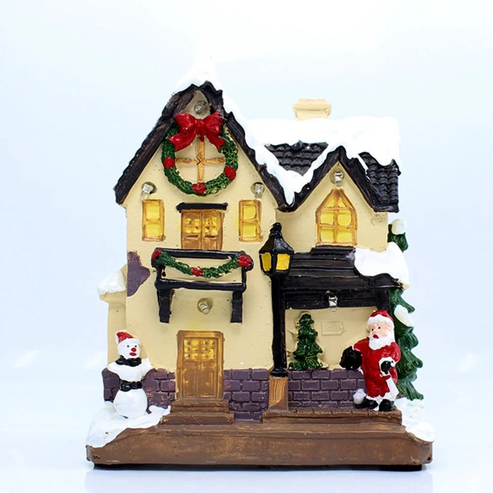GOOD-Christmas Village Houses, Resin Christmas Village With Warm Light Battery Operate, Christmas Home Table Decor