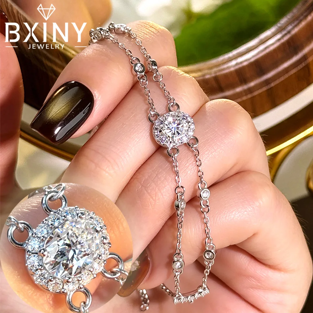

BXINY Full Moissanite Bracelets 100% S925 Silver Certified Oval/Heart Diamond Adjustable Hand Chain for Women Fine Jewelry Gifts