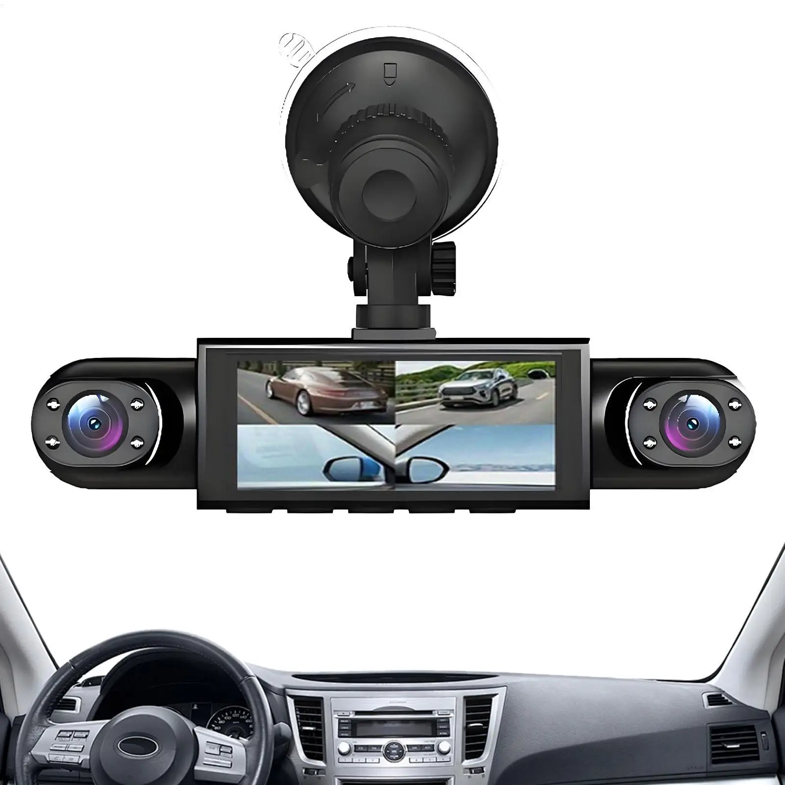 Car 4 Channel Dash Camera Car Video Recorder With Monitor Front Rear Internal Battery Powered For Left Right Front Blind Spot