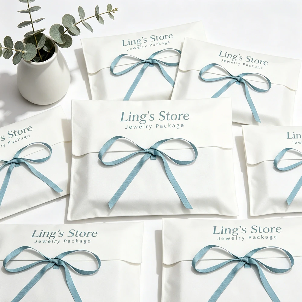 50 Stück Baumwoll-Schmuckbeutel mit individuellem Logo, weiße, dicke Geschenkverpackung, Musselin-Beutel für Haarringe, Kosmetik, Schals und Organizer – Detail 7
