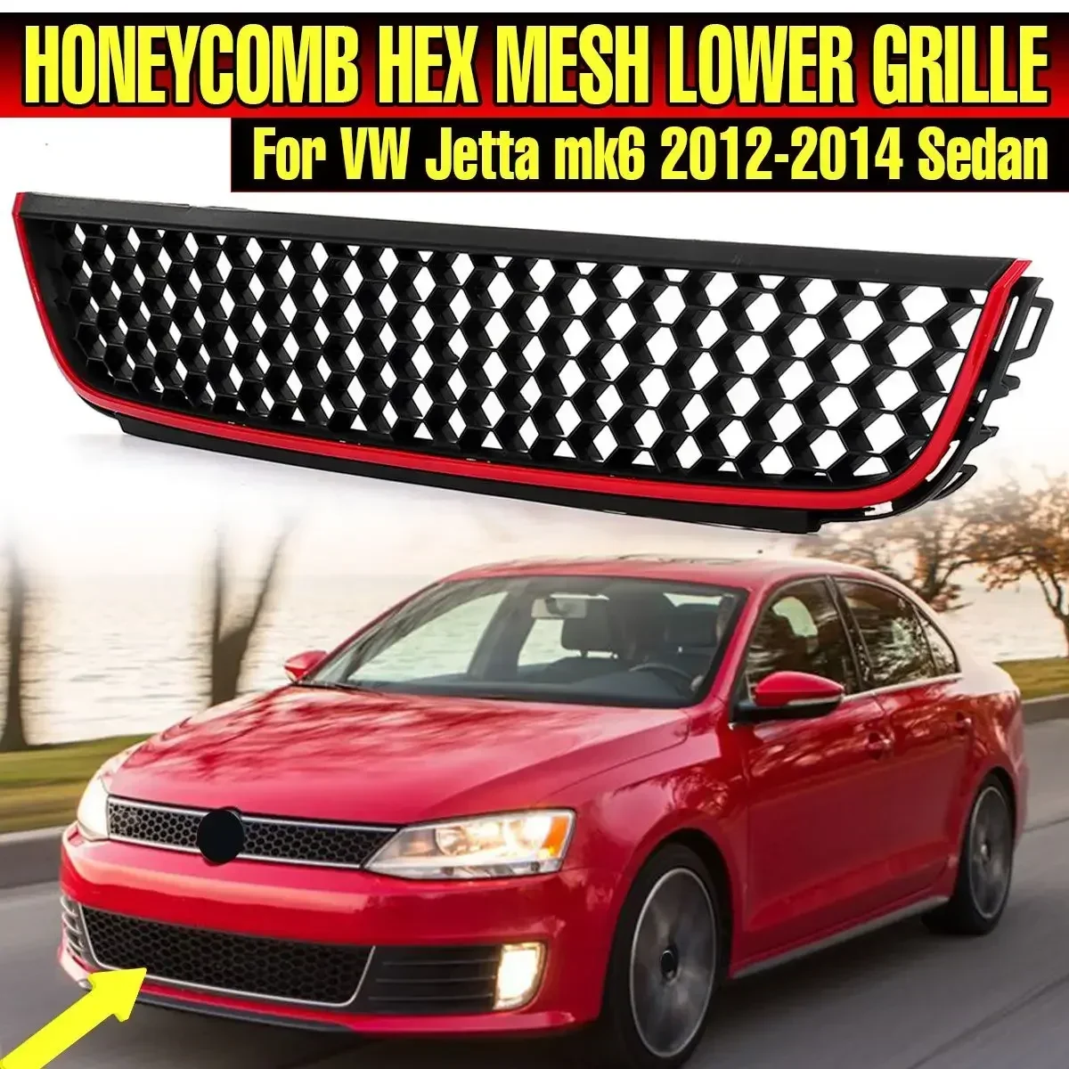 

Black Red Front Bumper Grille Car Front Lower Center Grille For VOLKSWAGEN For VW Jetta mk6 2012-2014 Sedan Grills Exterior Part