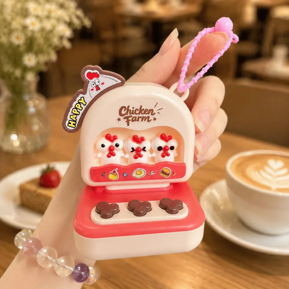 Cartoon Chick Fidget Game Console Key Chain Sounding Glowing Finger Button Arcade Key Chain Anti Anxiety Plastic