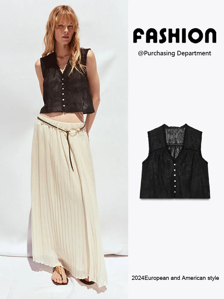 ชุดคอสตูมการแสดงสำหรับผู้หญิง ฤดูร้อนใหม่ 2025 ผ้าไหมเนื้อนุ่ม คอวี ปักลายลูกไม้แนวตั้ง แต่งลายชาติพันธุ์ แฟชั่นสำหรับสุภาพสตรี