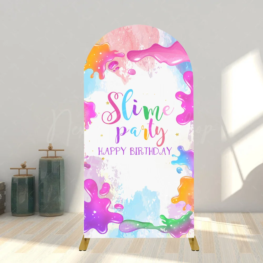 Colorful Slime Party Arch Backdrop Slime Time Birthday Backdrop Cute Lovely Banner for Party Colorful Graffiti Kids Fiesta Girl