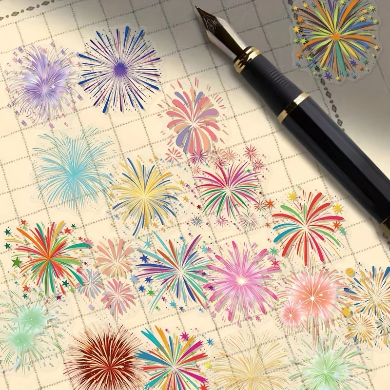 Retro Fireworks Stickers for Scrapbooking Journal Junk Journal Guitar Skateboard Luggage Planner Decorative Self Adhesive Plasti