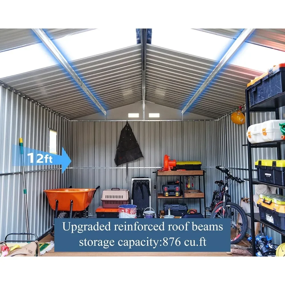 10x12x7.5 FT Outdoor Storage Shed, Metal shed with 2 Clear Panels Hinged Double Doors 4 Vents, Outdoor Shed for Backyard