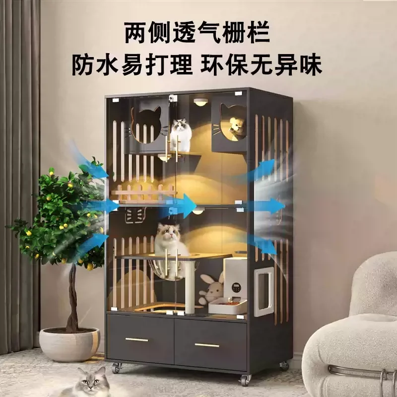 

Кошачье гнездо, вилла для кошек, бытовой в помещении, со встроенным шкафом для унитаза, роскошная большая панорамная стеклянная клетка для туалета