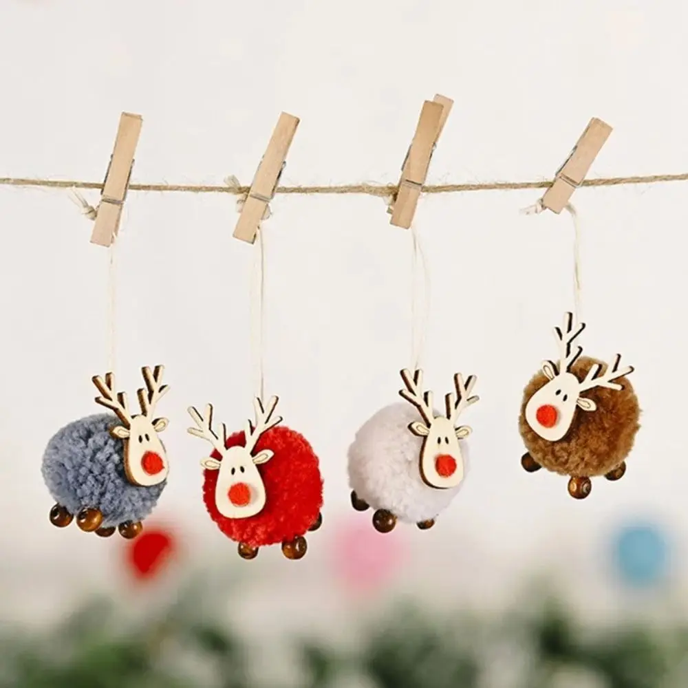 

Cute Wooden Elk Christmas Tree Ornaments Wool Felt Mini Wooden Deer Ornaments Felt Deer Elk Hanging Pendant Christmas