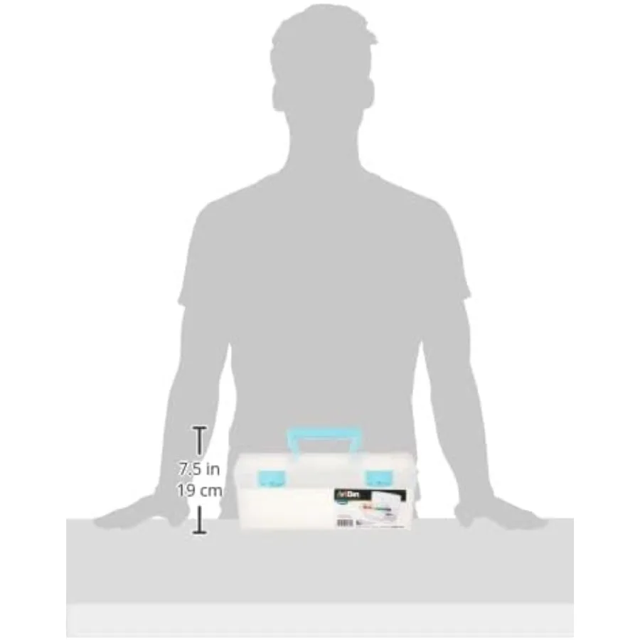 6937AG صندوق صينية رفع أساسيات منظم حرفي فني محمول مع مقبض وصينية للمشروعات الإبداعية على Go Clear Aqua