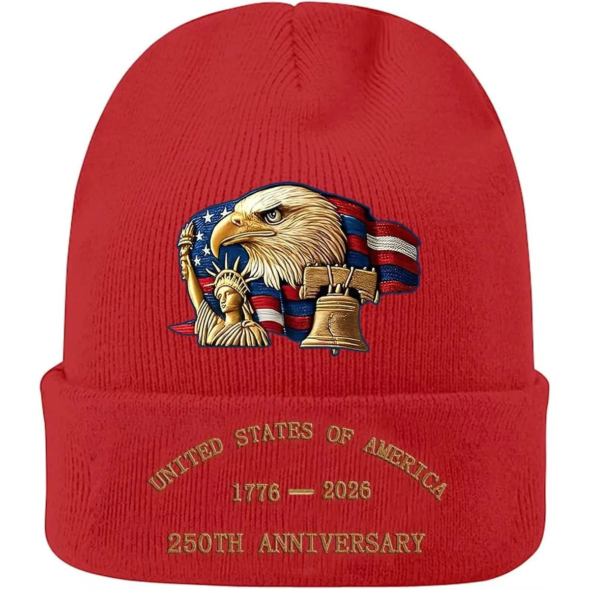 

USA 250th Beanie Hats American Man Woman Skull Cap United States 250 Years Anniversary Warm Knitted Hat 3D Printed Embroidery