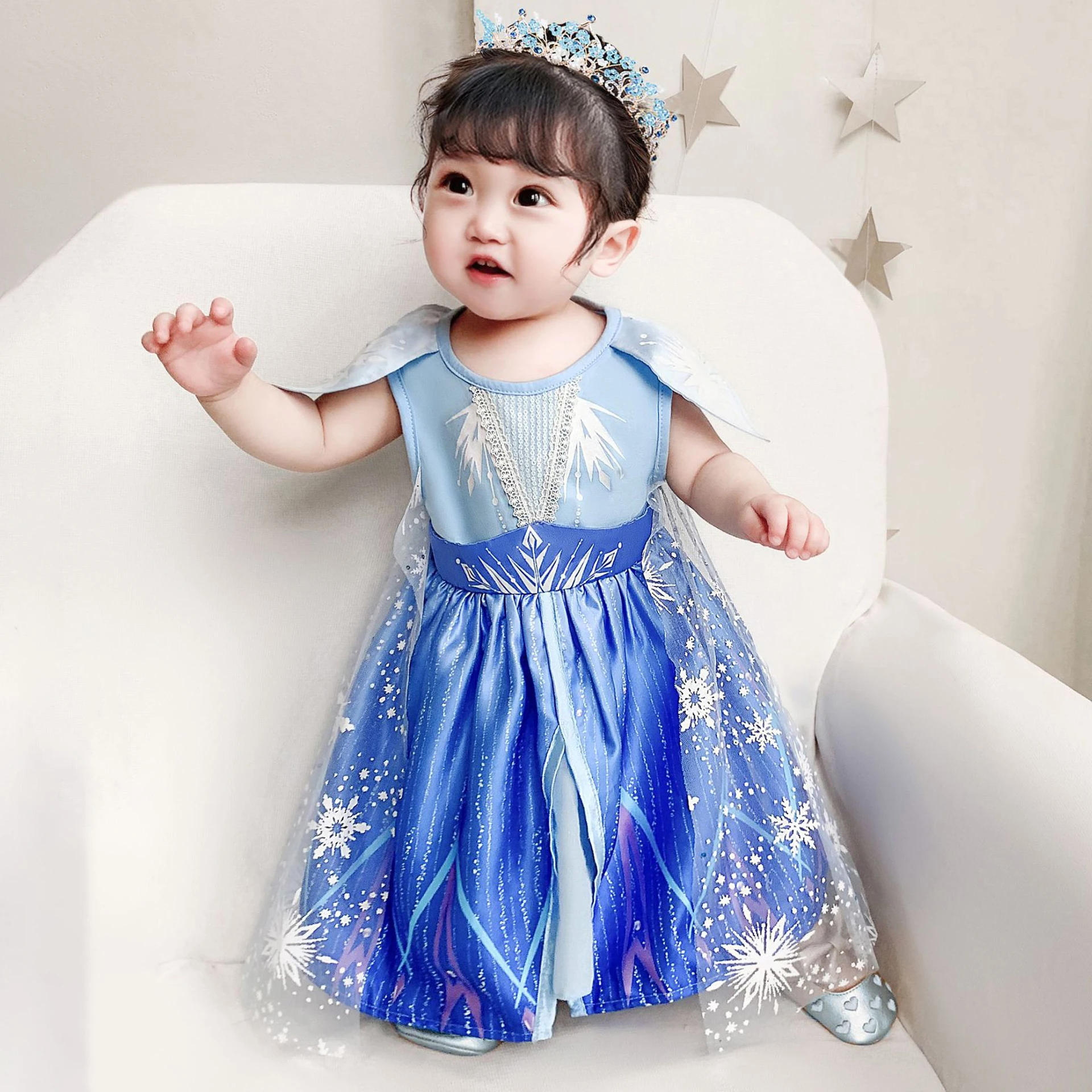 

Toddler Blue Snow Princess Baby Girls Dress Photography Clothing 1st Birthday Party Kids Dresses for Baby Anniversary Costumes