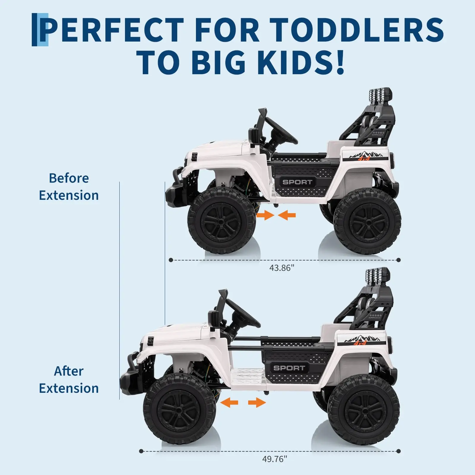 Zabawki na akumulator 24V dla starszych dzieci, dwuosobowy ciężarówka na akumulator, regulowana karoseria 4WD, elektryczny samochód dla dzieci z 3 regulowanymi prędkościami