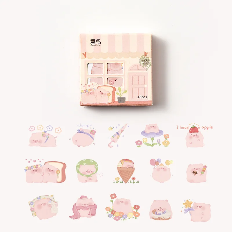 45PCS/Box Kawaii Creative House Stickers Cartoon Scrapbooking Korean Stationery School DIY Diary Journal Stickers Art Supplies