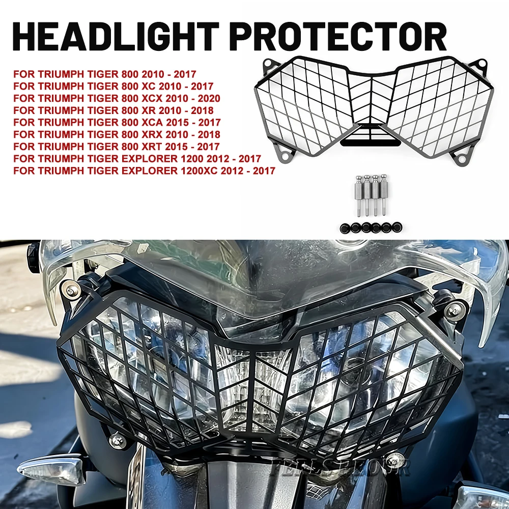 Grille de protection pour phare (alliage d'aluminium, noir) – Compatible avec les motos Triumph 800, 1200 XC et Explorer 1200XC