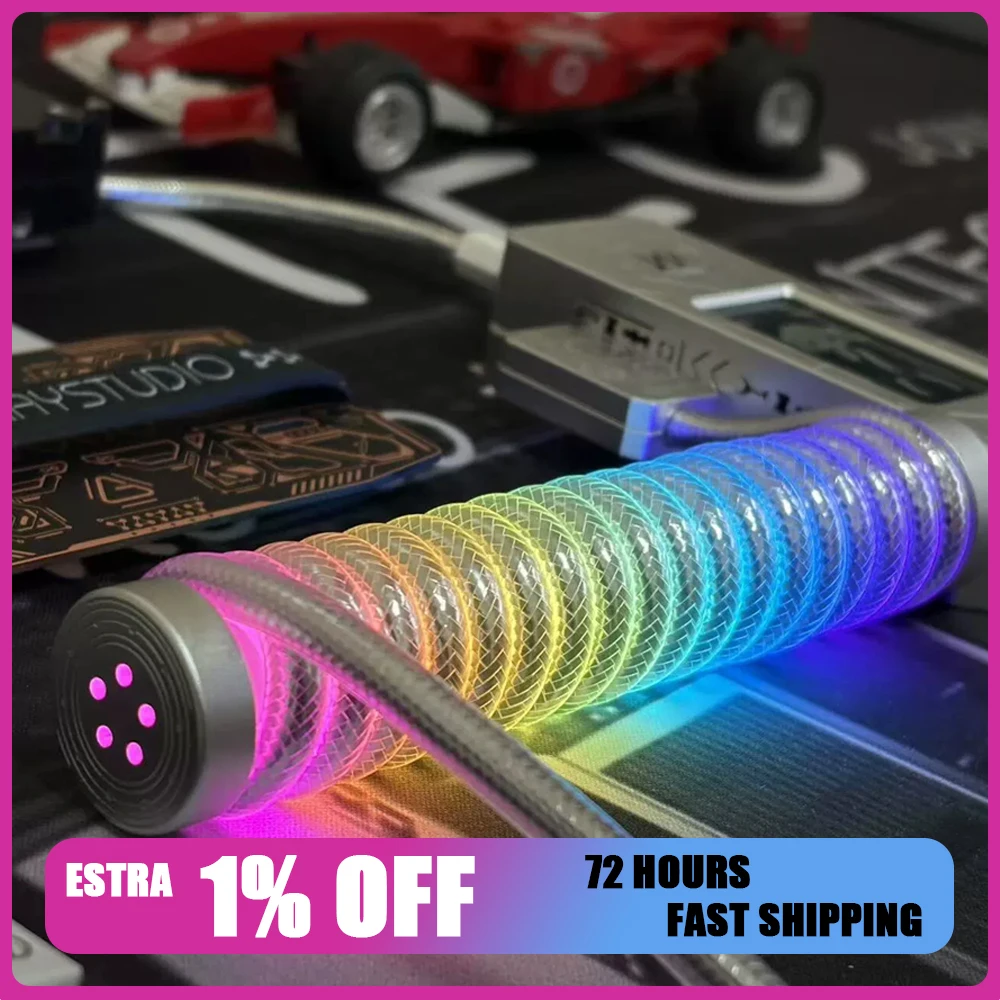 Winshop Magnetic Keyboard Coiled Neon Cable 8K RGB Three-Section Copper Aviation Plug with Screen 1 to 2 Gaming Accessories Gift