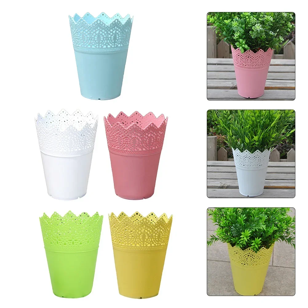 

7x11x14cm Plastic Resin Flower Pots Succulents Potted Small Crown Vase Lace Hollowed Out Flower Vase Storage Home Desk Part