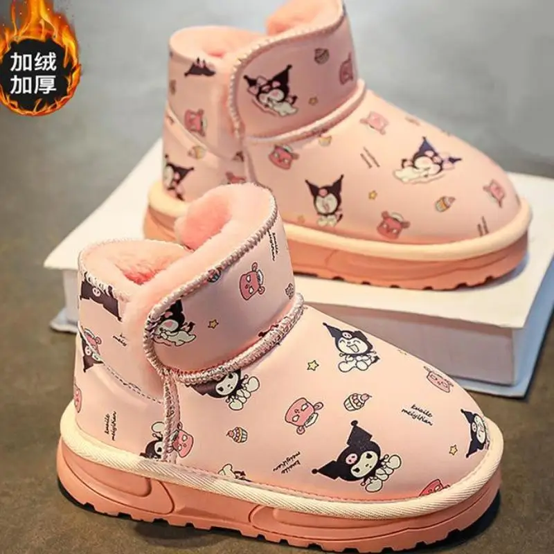 Sanrio Girl Snow Boots Hot Kuromi Hello Kitty Kawaii Children Thickening Winter Style Cartoon Princess Boots Waterproof Gift