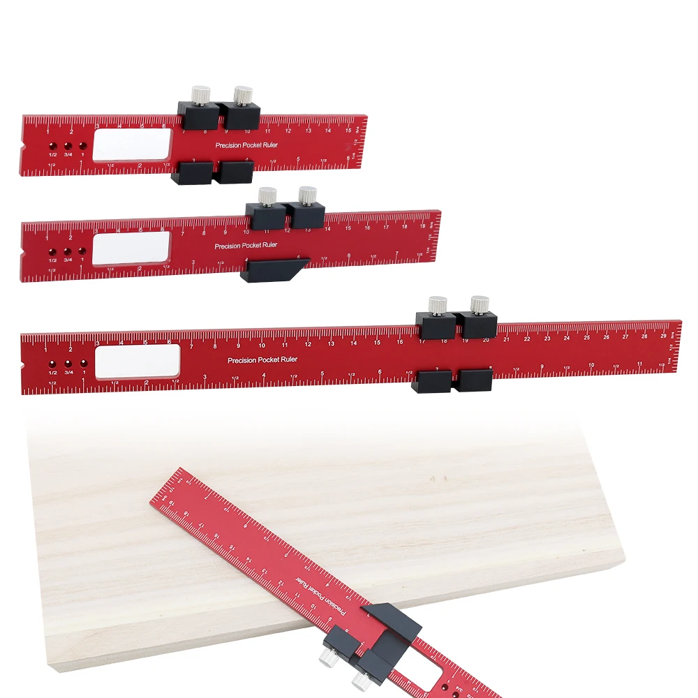 Woodworking ToolsRuler Precision Pocket Ruler Slide Ruler Inch/Metric T-Track Metal Slide Stops Aluminum Precision Rulerler