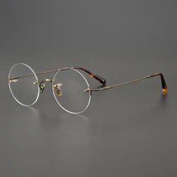 Retro Round Frameless Ultra-light Pure Titanium Frame Glasses Frame Men Women Small Face Myopia Reading Eyewear Rimless Eyeglass