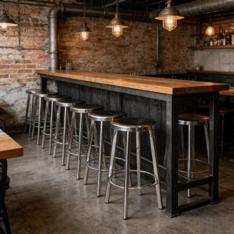 Modern Minimalist Stainless Steel Bar Stool Silver Metal Round Counter Stool Premium High‑Rise Seat for Pub Bistro Furniture