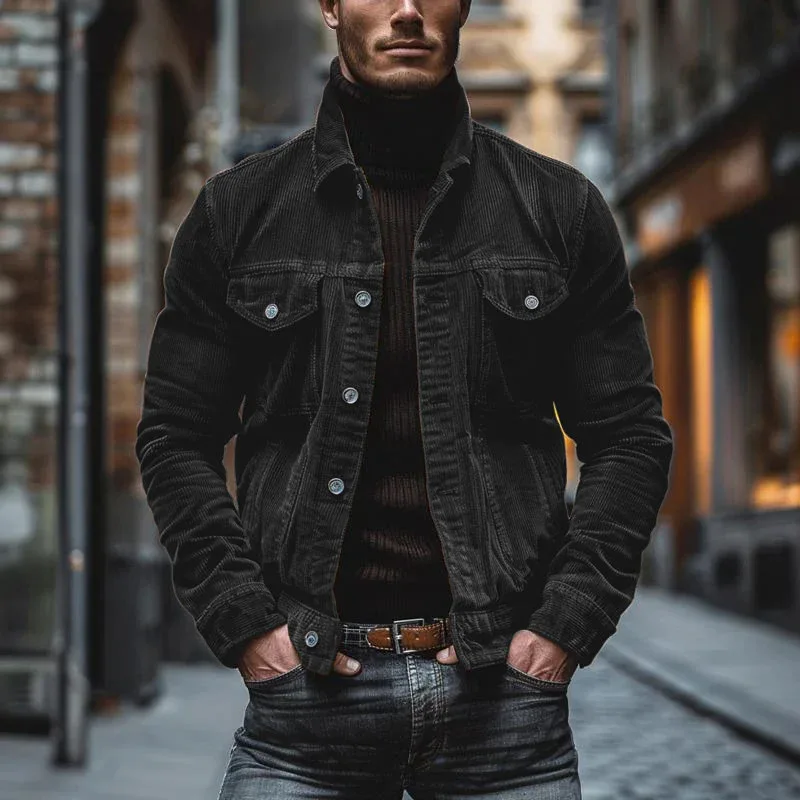 Men Retro Corduroy Work Jacket Long Sleeve Button Down Casual Streetwear Coat For Daily Spring Autumn Outerwear
