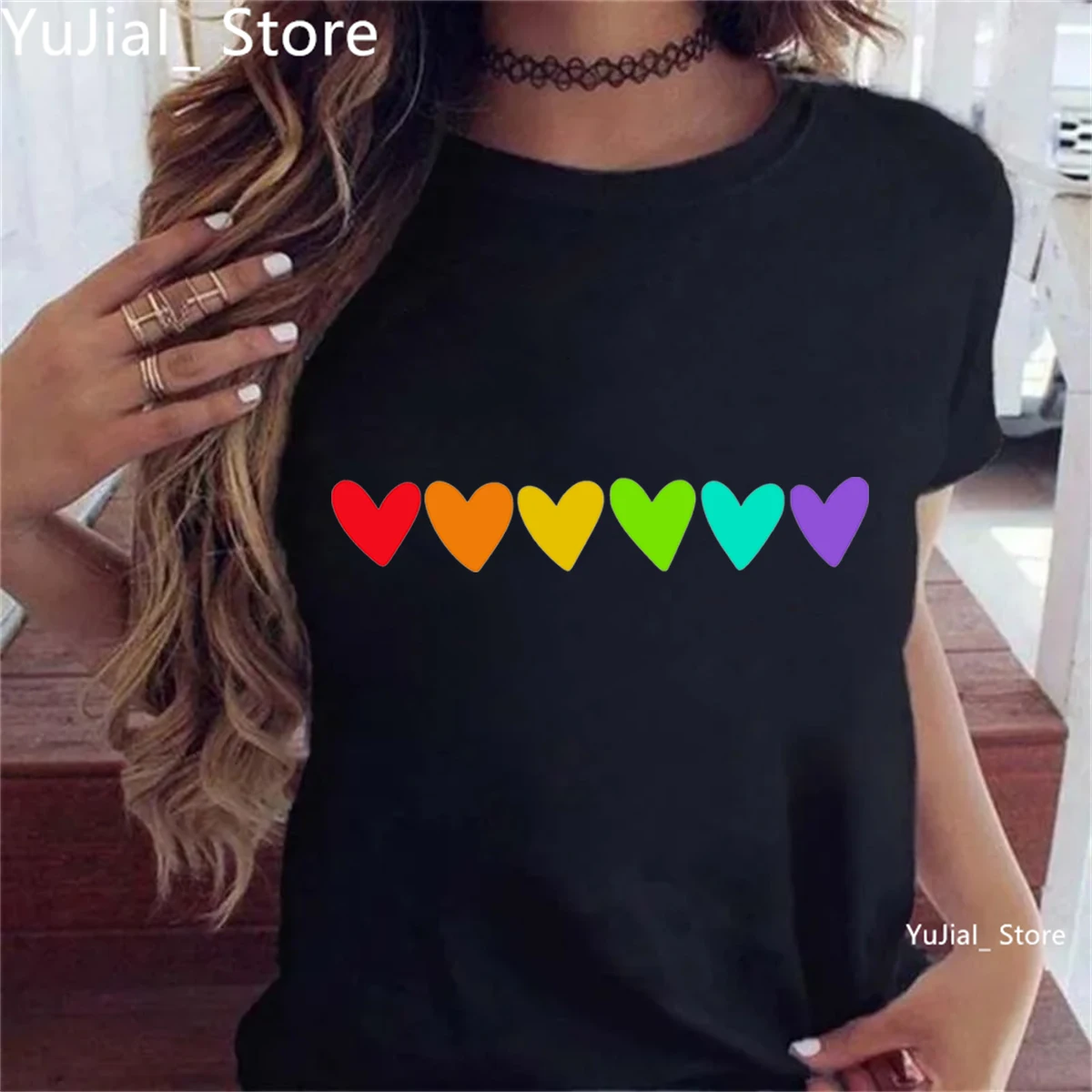 

Rainbow Love Hearts Be Kind Printed T Shirt Girls Student Summer Short Sleeve Funny Tshirt Women Kawaii Clothes Casual T shirt