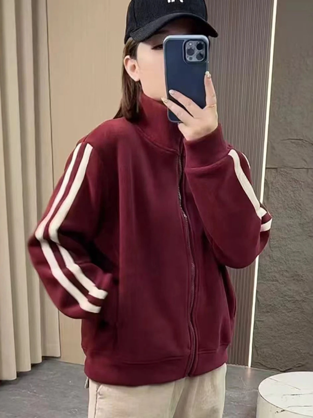 

Двусторонняя флисовая толстовка с капюшоном и длинными рукавами для женщин, повседневная, теплая, свободного кроя, на молнии, в стиле колор-блок, модная, в корейском стиле