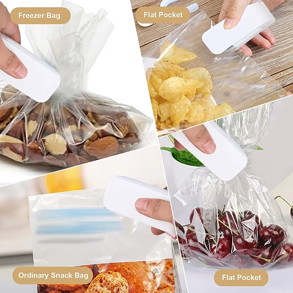 1pc Portable Bag Heat Sealer Plastic Package Storage Bag White Mini Home Sealing Clip Food Snack Fruit Fresh Keeping Gadgets