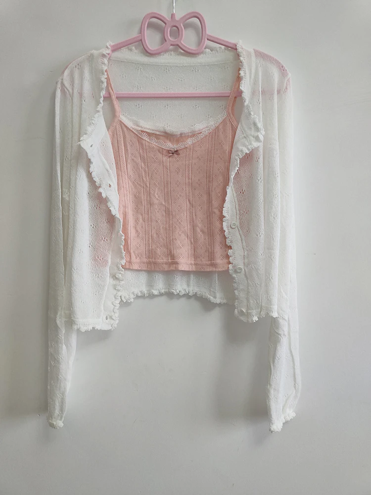 Süße 2 Stück Tops Frauen Sommer Cardigans und Crop Tops für süße Mädchen Blumen druck Croped Kawaii Kleidung