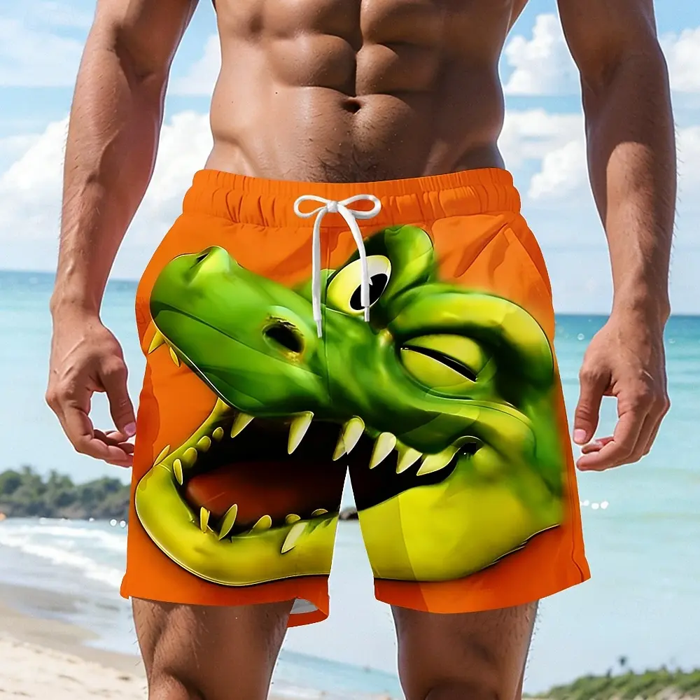 Men's Cartoon Crocodile 3D Print Swim Trunks Fashion Hawaiian Funny Beach Shorts Summer Outdoor Vacation Short Pants Kids Bottom
