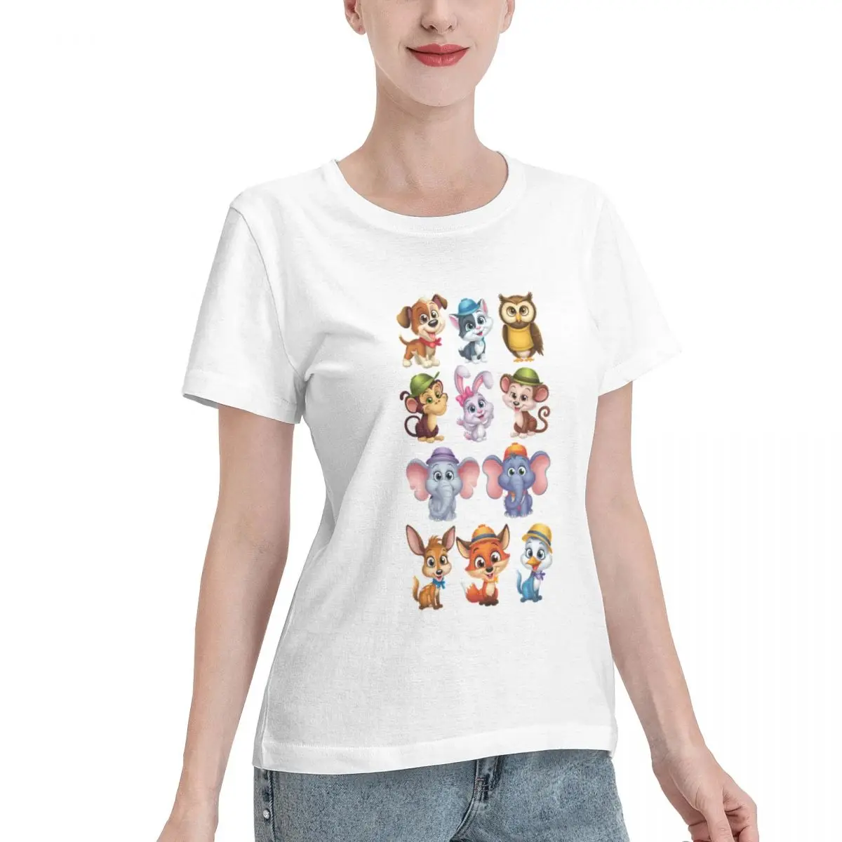 Wardrobe Filler Cute Cartoon Animal Characters Quirky Designs Women's T-shirt College Wear Sport Casual Top