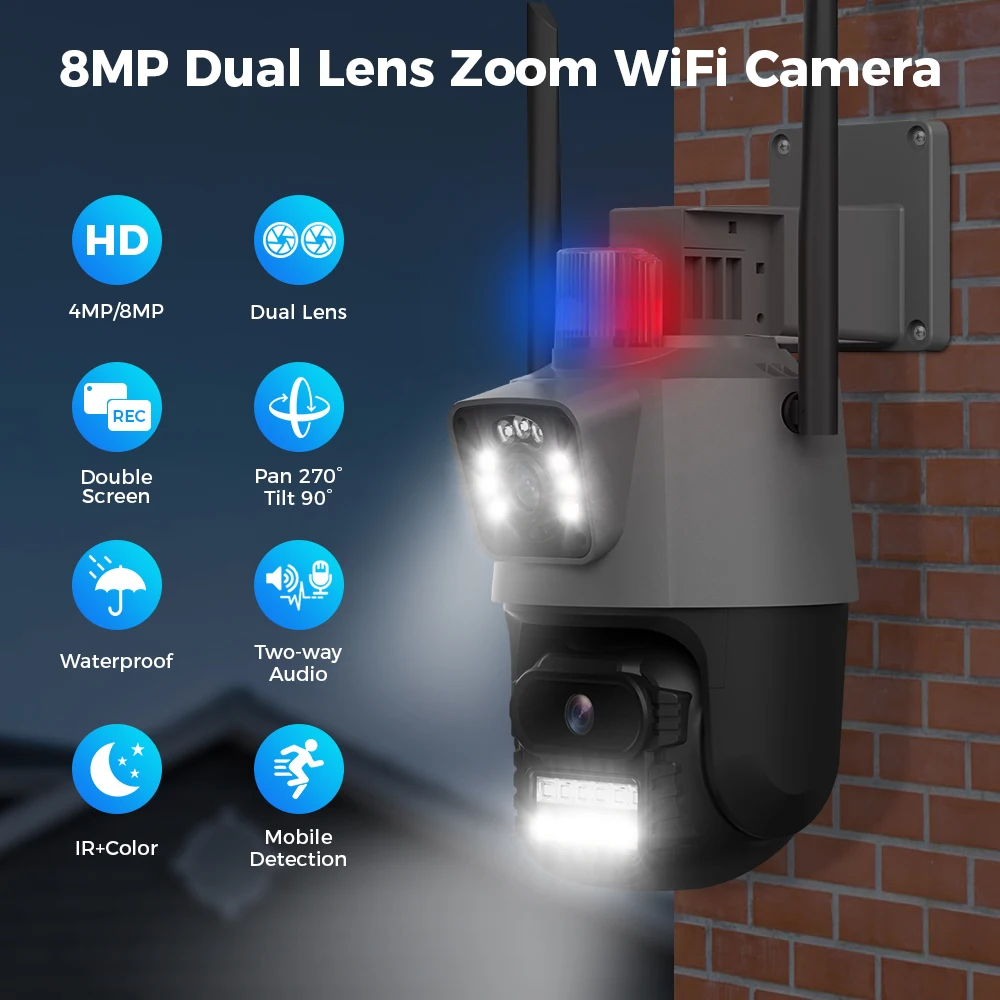 Imagem -03 - Hiseeu-câmera de Vigilância Dual Lens Rastreamento Automático ai Câmera de Vídeo Cctv Segurança Externa com Alarme de Luz Policial 8mp 4k Wifi