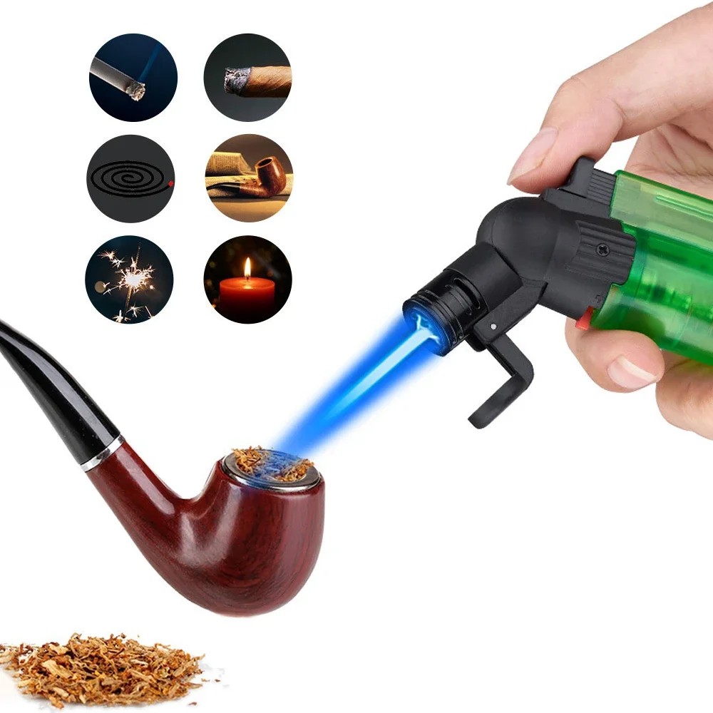 2024Jet Flame Lighter Refillable Gas Torch Lighter Transparent Body Foldable Nozzle Flamethrower Potable Windproof Cigar Lighter