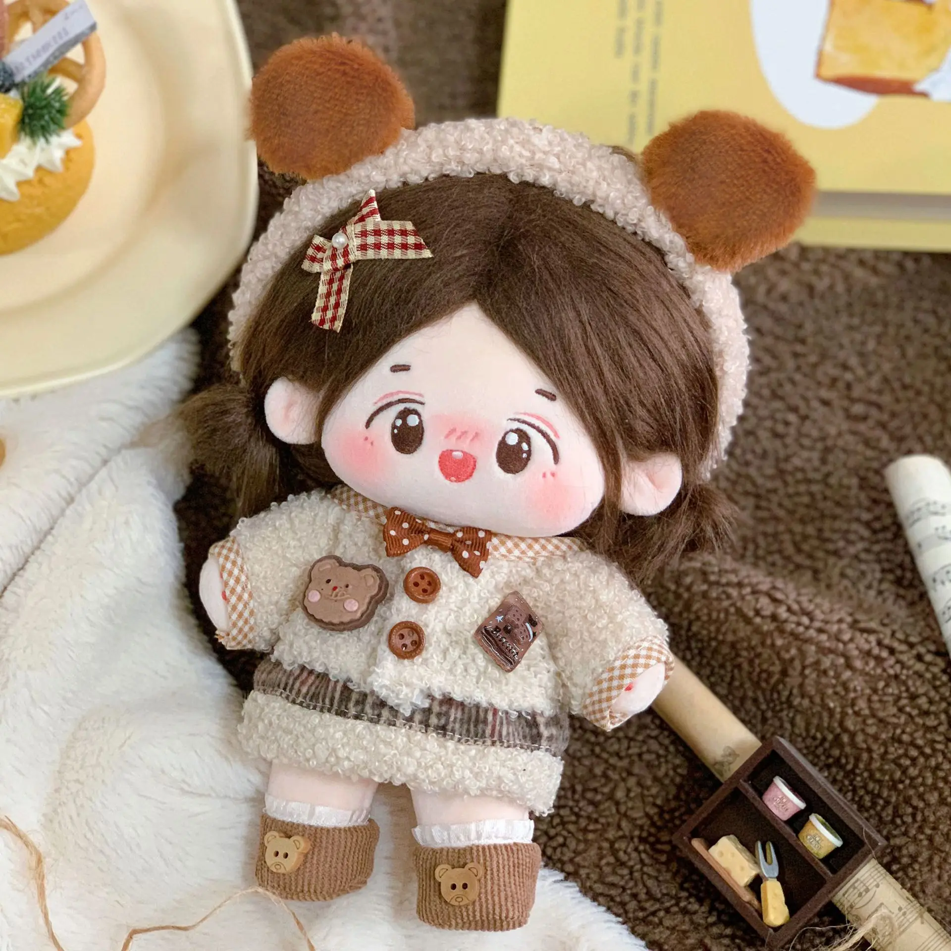 20 سنتيمتر فستان دمية مجموعة أغطية الرأس مصغرة قبعة فستان البدلة غطاء الرأس الأحذية استبدال الزي القطن محشوة دمية تأثيري اكسسوارات