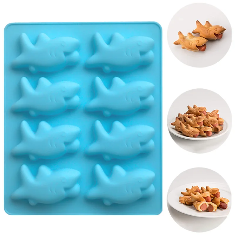 New DIY Shark Silicone Molds 8 holes Marine Animals Baking Cake Decoration Tools Ice Pudding Fondant Biscuit Mold Chocolate