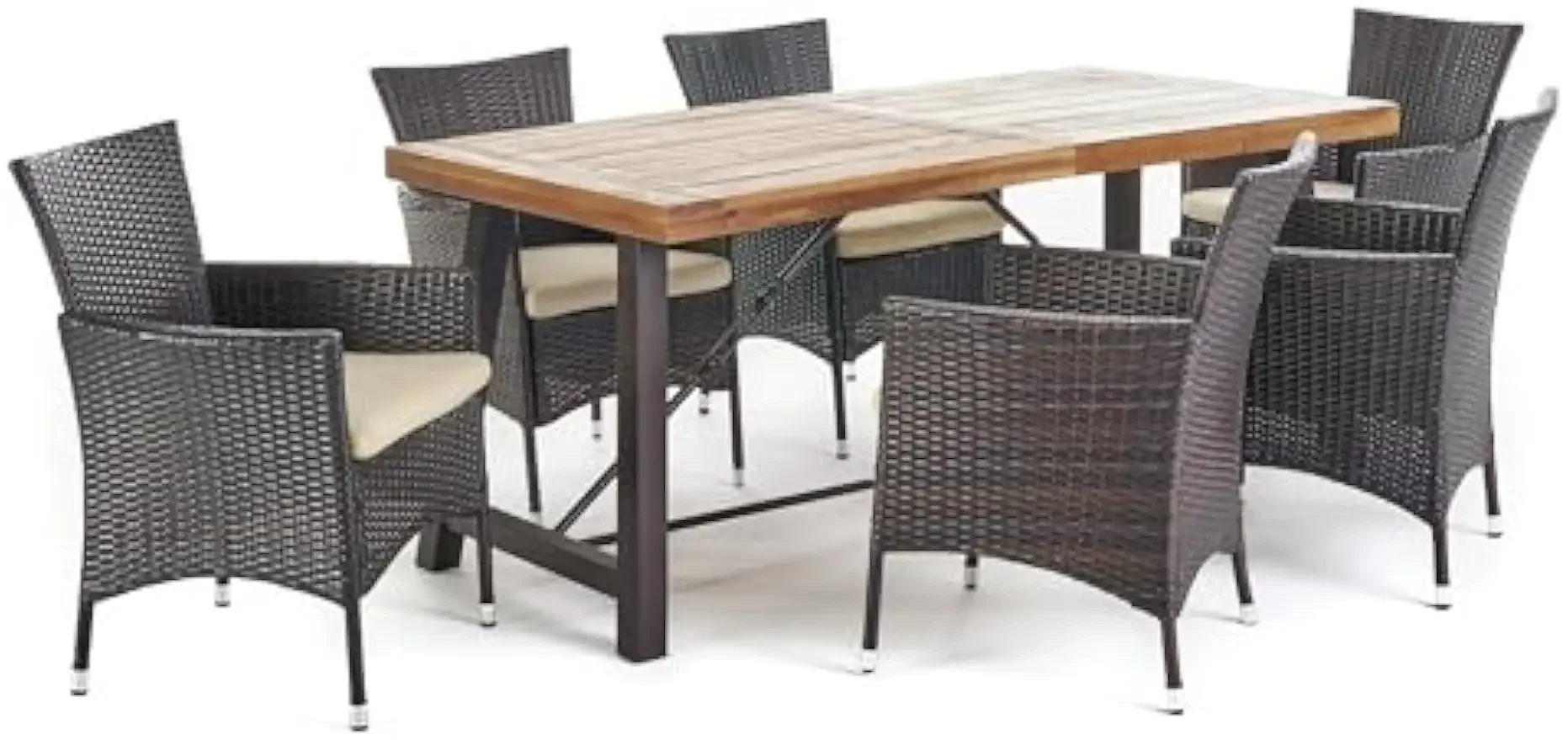 Torrens Outdoor Juego de 7 piezas con sillas de comedor de mimbre con cojines resistentes al agua, 23,25 "L x 24" P x 33 "H