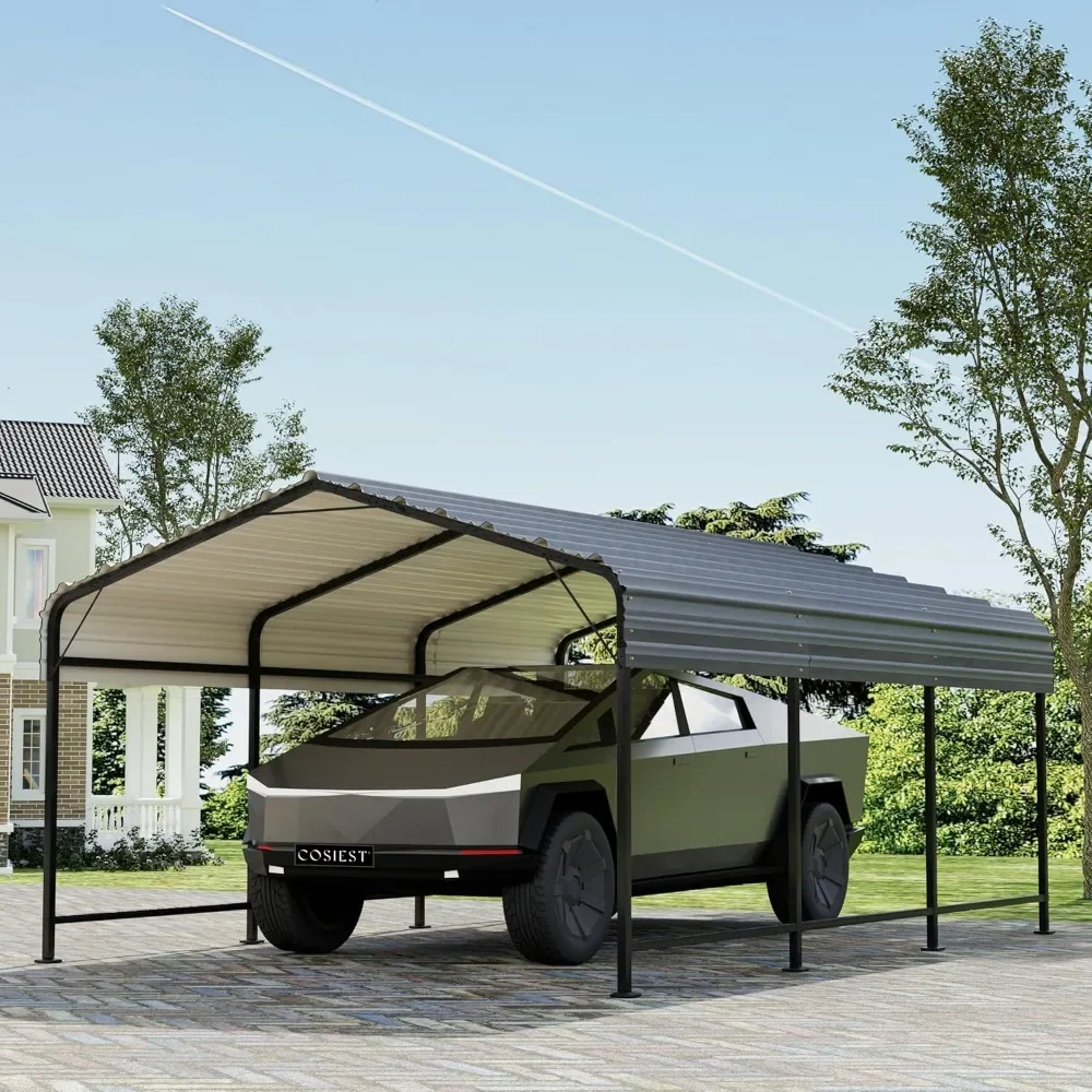 

12'x20' Carport with Galvanized Steel Roof, Heavy Duty Metal Carport Canopy, Outdoor Garage Car Shelter Shade for Car