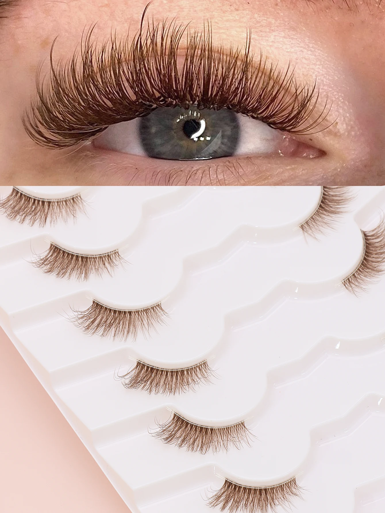 ขนตาปลอมสีน้ำตาล 7 คู่ สไตล์ธรรมชาติ ปลายเรียวสวย สวมใส่สบาย ให้ลุคสวยแบบธรรมชาติ