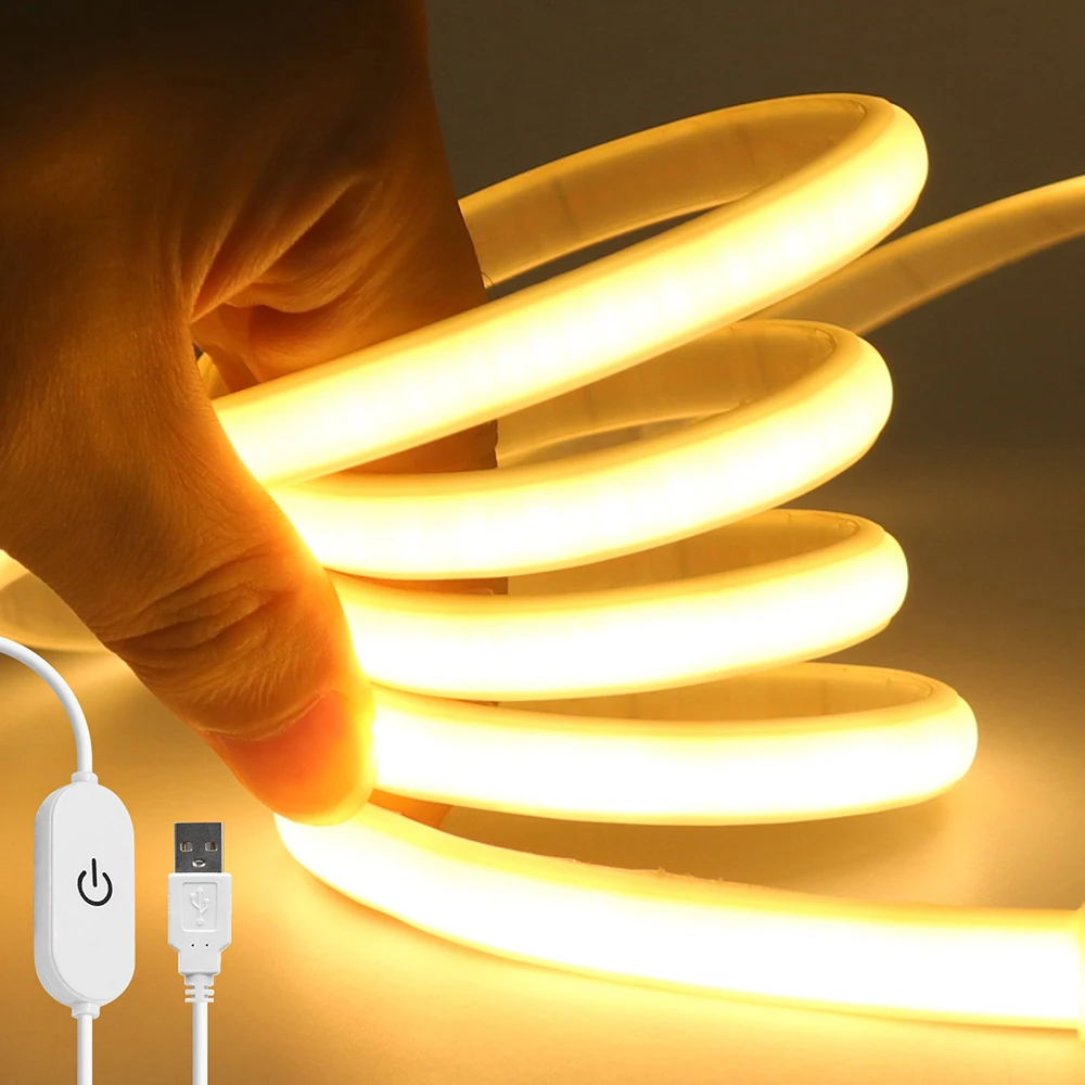 Wasserdichter LED 5V COB Streifen Neonlicht USB-Schalter Dimmer Sensor Batteriekasten-Set Helle 320LED Flex-Lichtband 3000K 4000K 6000K – Detail 9